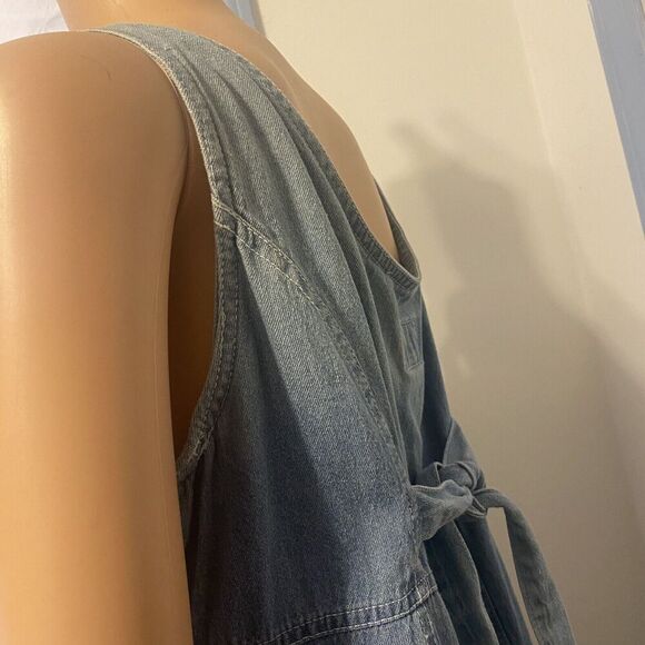 Vintage No Excuses Denim Embroidered Midi Dress Sz M Cottagecore Boho Grunge - Picture 10 of 12